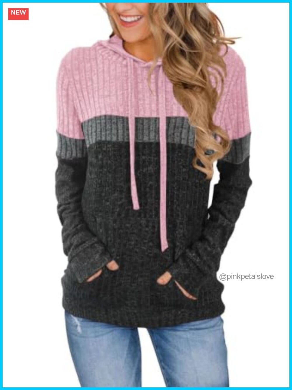 MixShe Women’s Color Block Knit Hoodie Casual Long Sleeve Pullover Sweater Tops